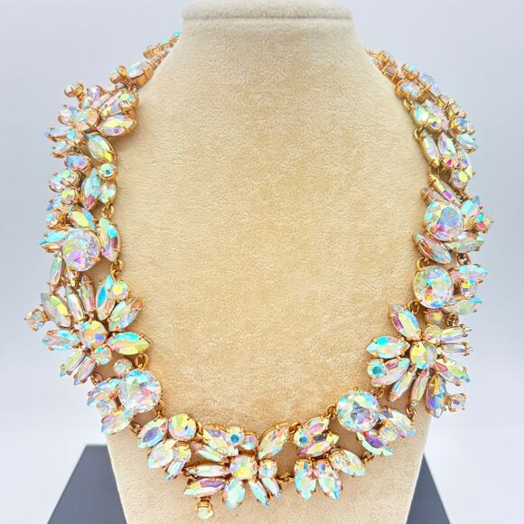 J. Crew Jewelry - J.Crew Aurora Borealis Crystal Cluster Statement Necklace Gold Tone